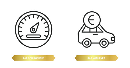 Poster - two editable outline icons from mechanicons concept. thin line icons such as car speedometer, car with euro vector.