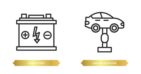 Poster - two editable outline icons from mechanicons concept. thin line icons such as car battery, garage ele