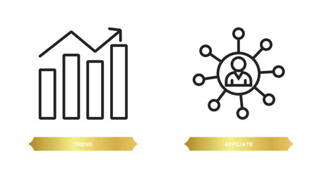 Poster - two editable outline icons from marketing concept. thin line icons such as trend, affiliate vector.