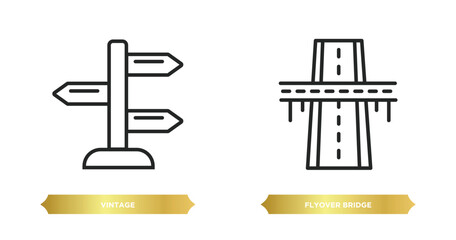 Poster - two editable outline icons from maps and flags concept. thin line icons such as vintage, flyover bri