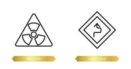 Poster - two editable outline icons from maps and flags concept. thin line icons such as radiactive, curves a