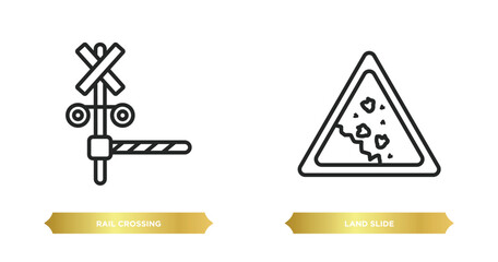 Poster - two editable outline icons from maps and flags concept. thin line icons such as rail crossing, land slide vector.
