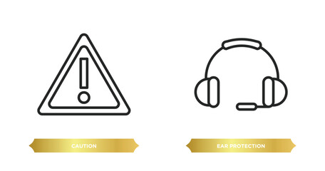 Poster - two editable outline icons from maps and flags concept. thin line icons such as caution, ear protection vector.