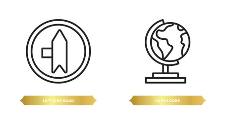Poster - two editable outline icons from maps and flags concept. thin line icons such as left side road, earth gobe vector.