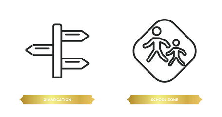 Poster - two editable outline icons from maps and flags concept. thin line icons such as divarication, school zone vector.