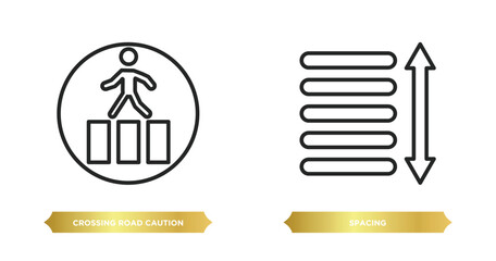 Poster - two editable outline icons from maps and flags concept. thin line icons such as crossing road cautio