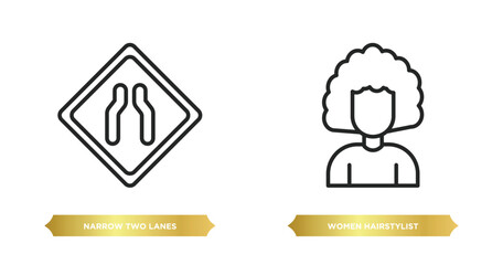 Poster - two editable outline icons from maps and flags concept. thin line icons such as narrow two lanes, wo