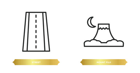Poster - two editable outline icons from maps and flags concept. thin line icons such as street, mount fuji vector.