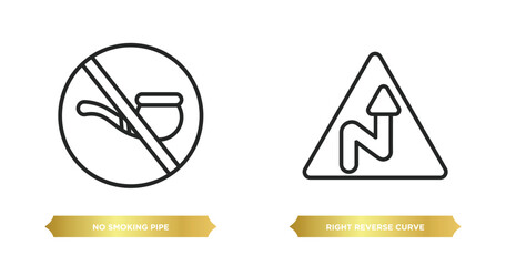 Poster - two editable outline icons from maps and flags concept. thin line icons such as no smoking pipe, right reverse curve vector.