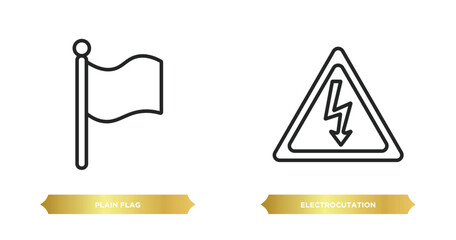 Poster - two editable outline icons from maps and flags concept. thin line icons such as plain flag, electrocutation danger vector.