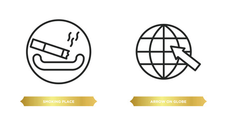 Poster - two editable outline icons from maps and flags concept. thin line icons such as smoking place, arrow on globe vector.