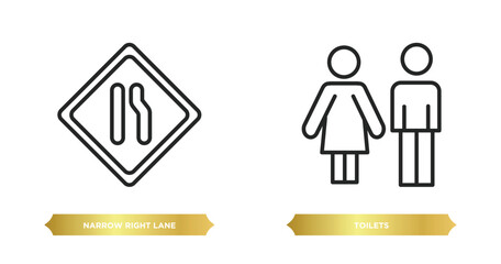 Poster - two editable outline icons from maps and flags concept. thin line icons such as narrow right lane, t