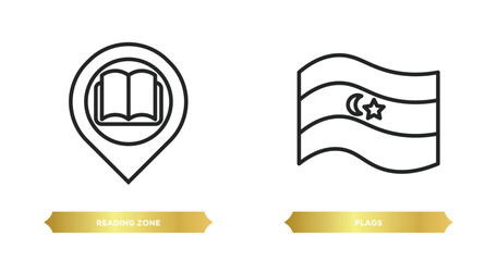 Poster - two editable outline icons from maps and flags concept. thin line icons such as reading zone, flags 