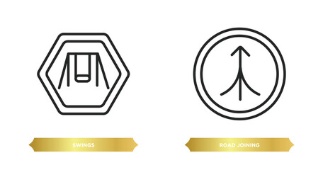 Poster - two editable outline icons from maps and flags concept. thin line icons such as swings, road joining