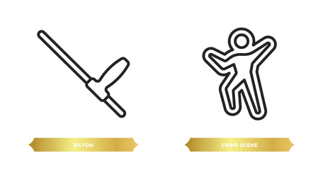 Poster - two editable outline icons from law and justice concept. thin line icons such as baton, crime scene 