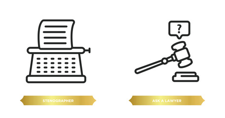 Poster - two editable outline icons from law and justice concept. thin line icons such as stenographer, ask a lawyer vector.