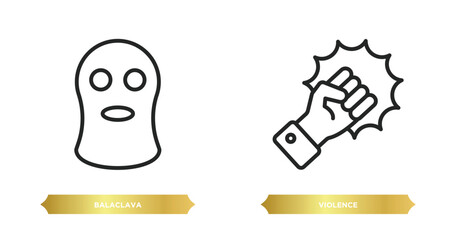 Poster - two editable outline icons from law and justice concept. thin line icons such as balaclava, violence vector.