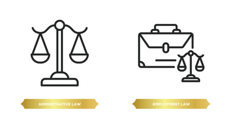 Poster - two editable outline icons from law and justice concept. thin line icons such as adminstrative law, 