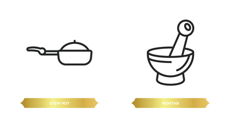 Poster - two editable outline icons from kitchen concept. thin line icons such as stew pot, mortar vector.