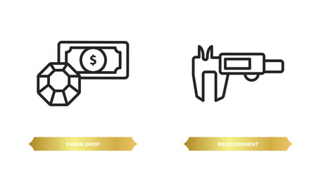 Poster - two editable outline icons from jewelry concept. thin line icons such as pawn shop, measurement vector.