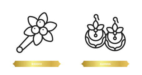 Wall Mural - two editable outline icons from jewelry concept. thin line icons such as brooch, earring vector.