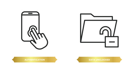 Poster - two editable outline icons from internet security concept. thin line icons such as authentication, d