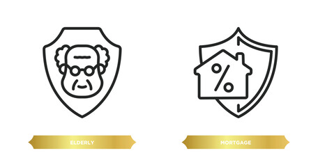 Poster - two editable outline icons from insurance concept. thin line icons such as elderly, mortgage vector.