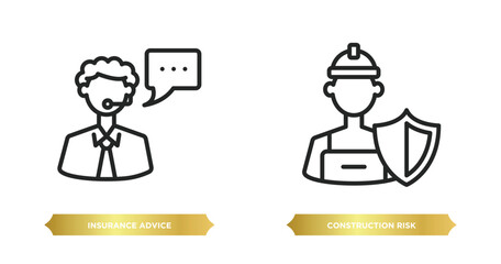 Poster - two editable outline icons from insurance concept. thin line icons such as insurance advice, constru