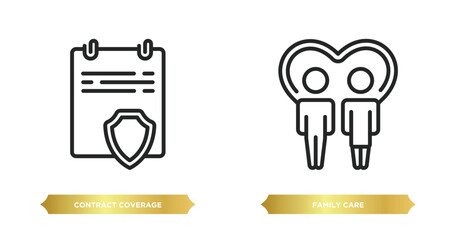 Poster - two editable outline icons from insurance concept. thin line icons such as contract coverage, family care vector.