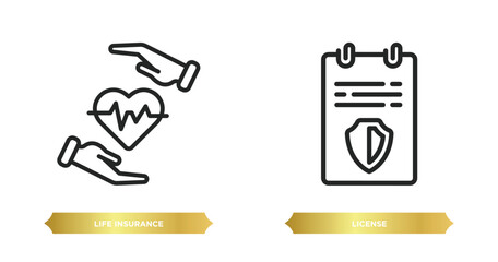 Poster - two editable outline icons from insurance concept. thin line icons such as life insurance, license v