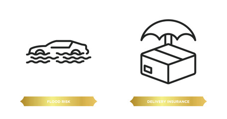 Poster - two editable outline icons from insurance concept. thin line icons such as flood risk, delivery insurance vector.