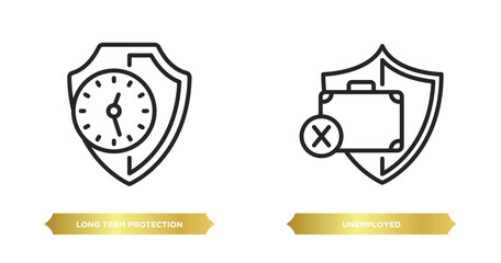 Poster - two editable outline icons from insurance concept. thin line icons such as long term protection, une