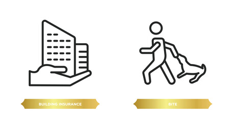 Poster - two editable outline icons from insurance concept. thin line icons such as building insurance, bite 