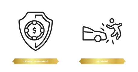 Sticker - two editable outline icons from insurance concept. thin line icons such as deposit insurance, accident vector.