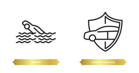 Poster - two editable outline icons from insurance concept. thin line icons such as drown, safety insurance vector.