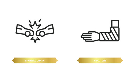 Poster - two editable outline icons from insurance concept. thin line icons such as frontal crash, fracture v