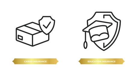 Poster - two editable outline icons from insurance concept. thin line icons such as cargo insurance, educatio