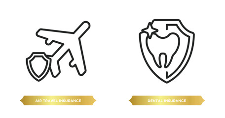 Poster - two editable outline icons from insurance concept. thin line icons such as air travel insurance, den