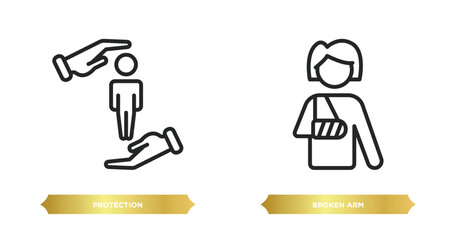 Poster - two editable outline icons from insurance concept. thin line icons such as protection, broken arm ve
