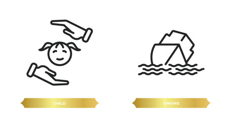 Poster - two editable outline icons from insurance concept. thin line icons such as child, sinking vector.