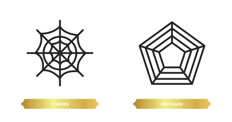 Poster - two editable outline icons from infographics concept. thin line icons such as cobweb, pentagon vector.