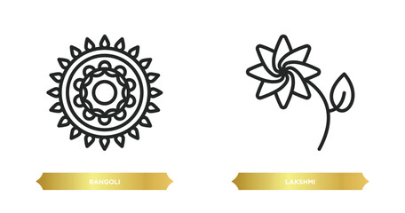 Poster - two editable outline icons from india concept. thin line icons such as rangoli, lakshmi vector.