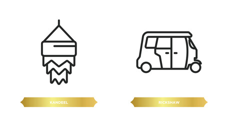 Poster - two editable outline icons from india concept. thin line icons such as kandeel, rickshaw vector.