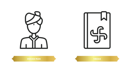 Poster - two editable outline icons from india concept. thin line icons such as indian man, vedas vector.