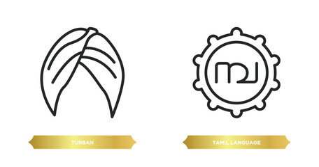 Poster - two editable outline icons from india concept. thin line icons such as turban, tamil language vector.