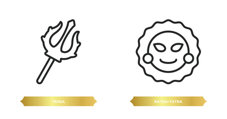 Poster - two editable outline icons from india concept. thin line icons such as trisul, ratha-yatra vector.