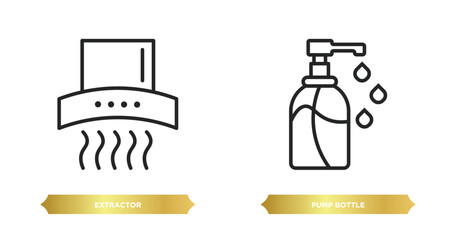 Wall Mural - two editable outline icons from hygiene concept. thin line icons such as extractor, pump bottle vector.