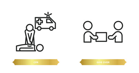 Poster - two editable outline icons from humans concept. thin line icons such as cpr, give over vector.