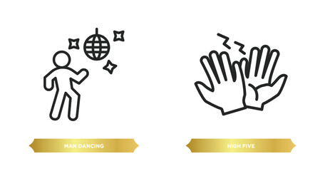 Sticker - two editable outline icons from humans concept. thin line icons such as man dancing, high five vector.