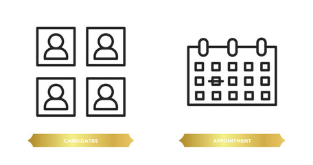 Wall Mural - two editable outline icons from human resources concept. thin line icons such as candidates, appointment vector.